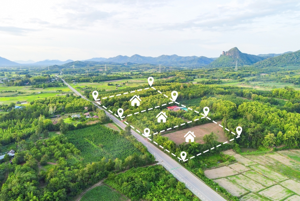 Land,Plot,For,Building,House,Aerial,View,,Land,Field,With